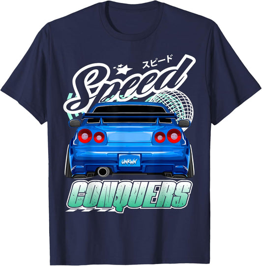 Blue Gt r 34 JDM Skyline Stance Car Drift Racing Graphic T-Shirt - T-Shirt | Navy