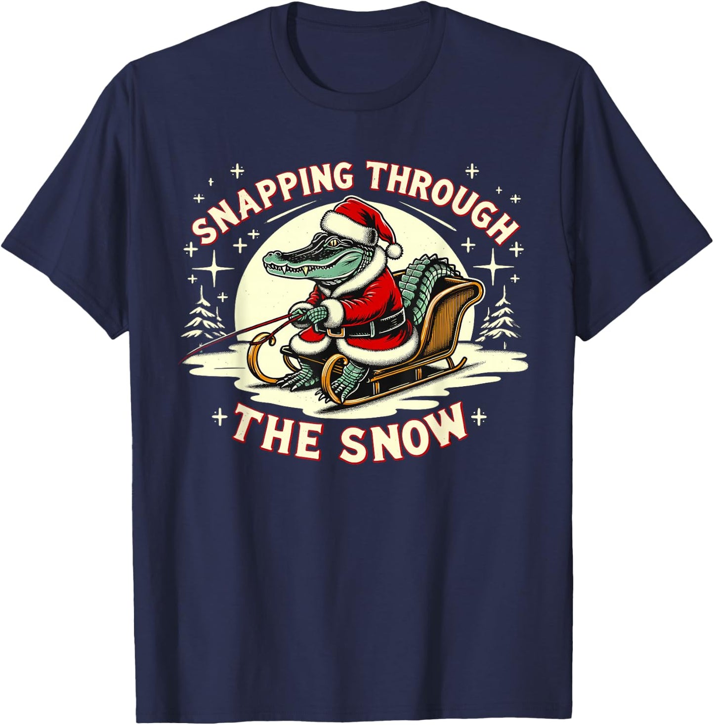 Alligator Snapping Through The Snow, Gator Hunting Christmas T-Shirt - T-Shirt | Navy