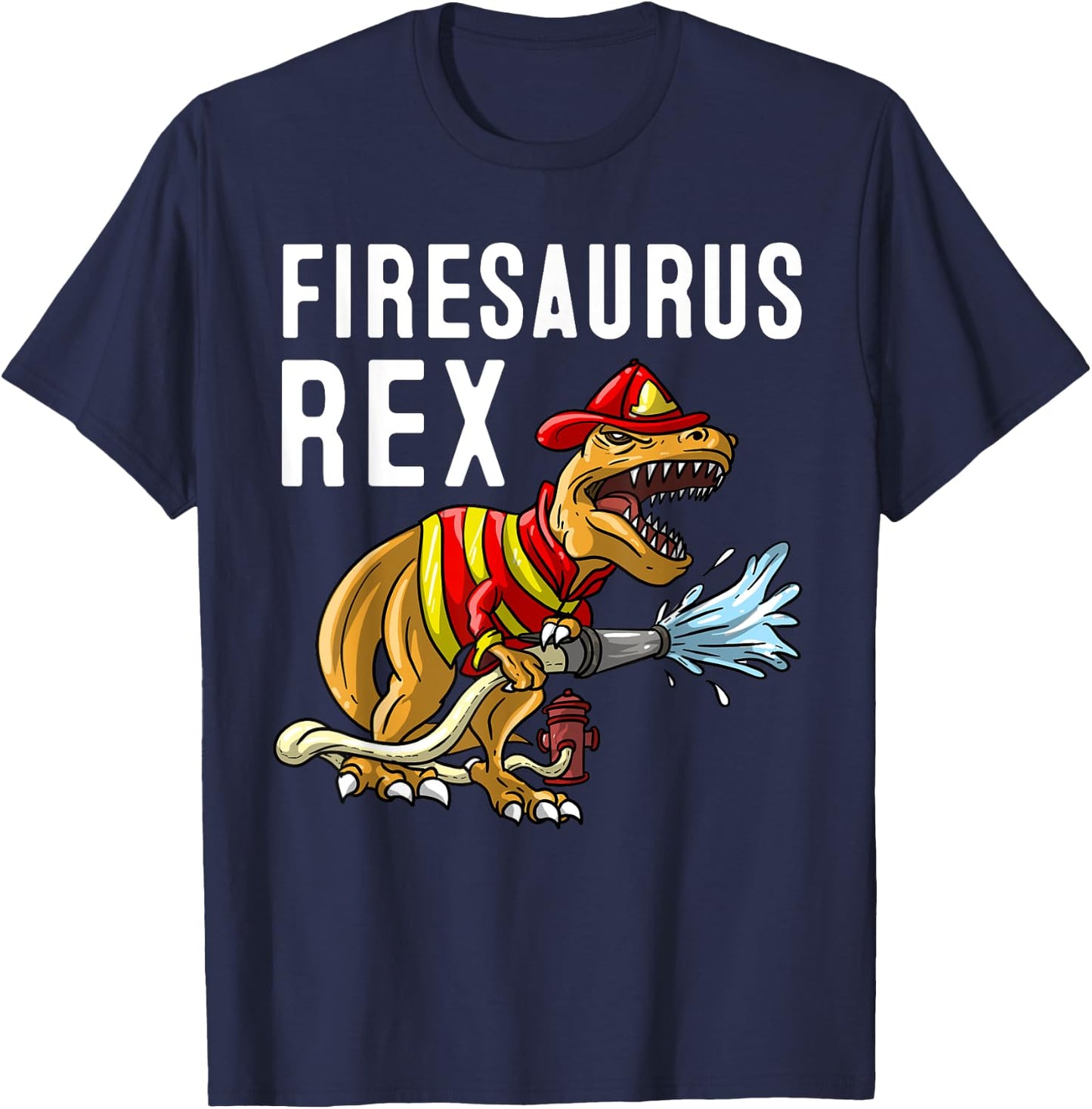 Funny Firemen Firefighter Gift Dino Boys Cool Firesaurus Rex T-Shirt - T-Shirt | Navy