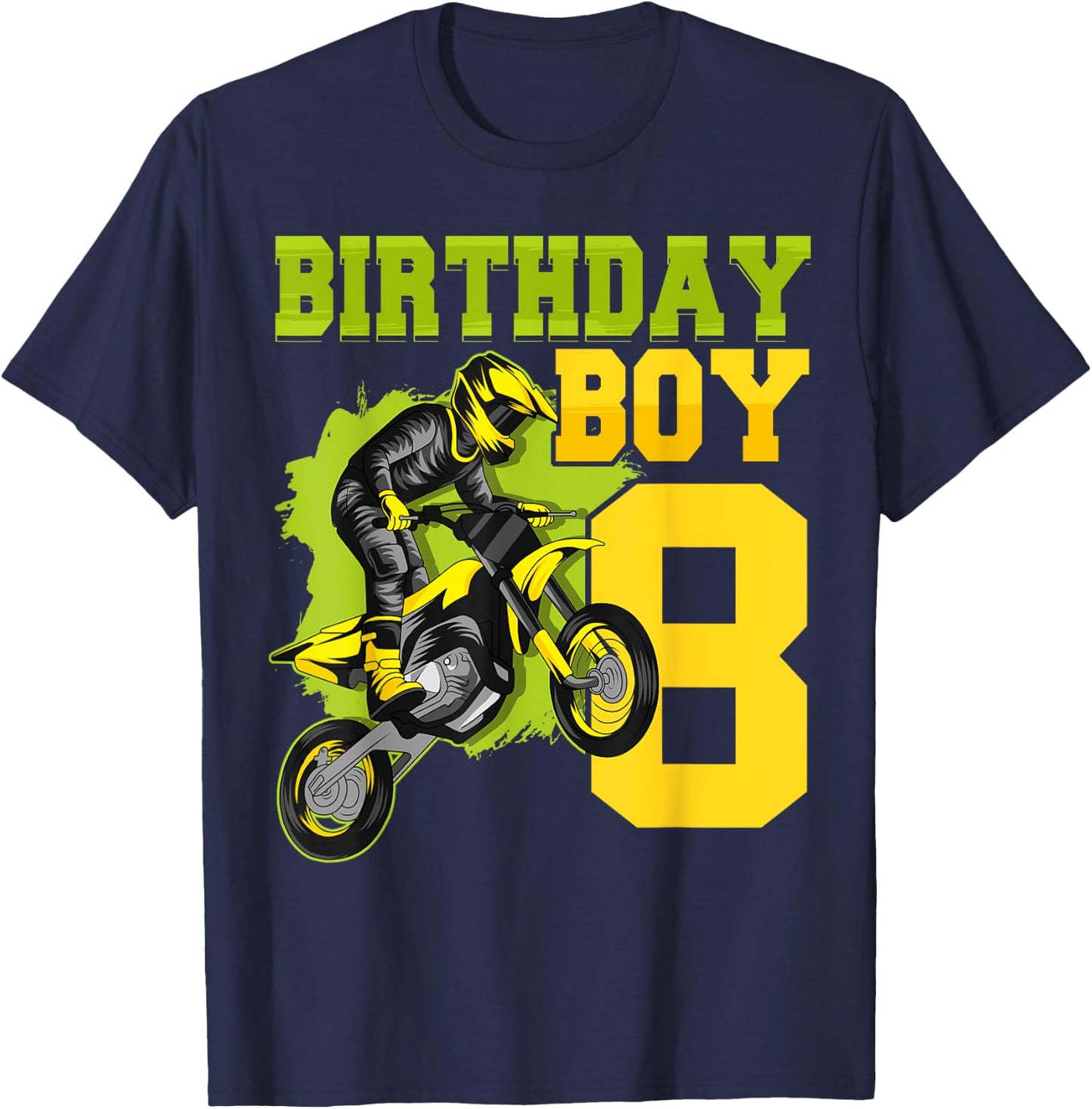 Motocross MX 8th Gift 8 Year Old Dirt Bike Birthday Party T-Shirt - T-Shirt | Navy