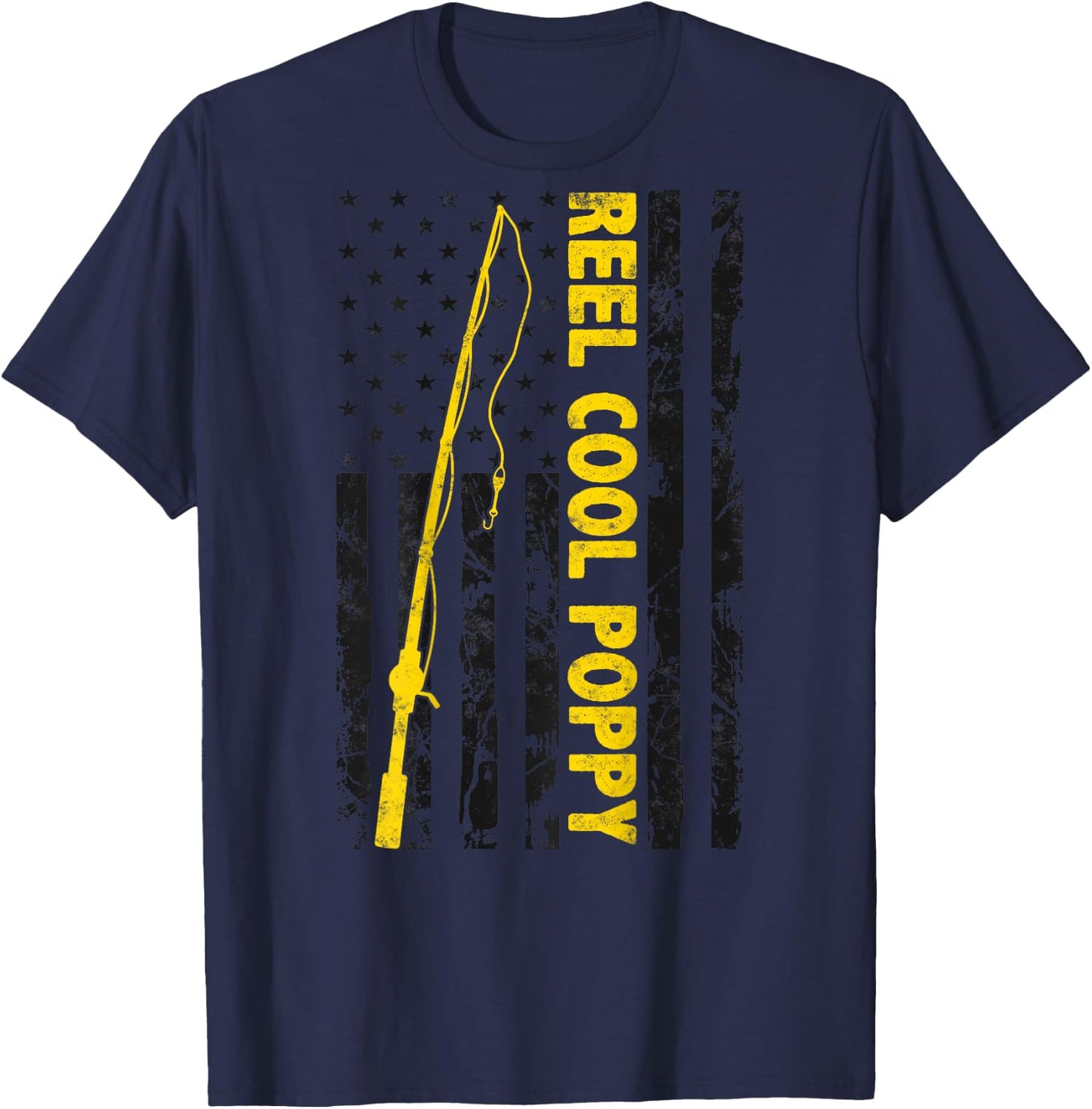 Reel cool Poppy Fishing American Flag gift Fisherman Poppy T-Shirt - T-Shirt | Navy