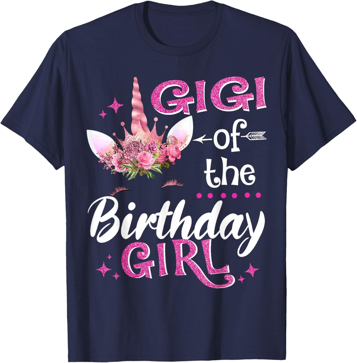 Gigi Of The Birthday Girl Unicorn Flower Grandma T-Shirt - T-Shirt | Navy