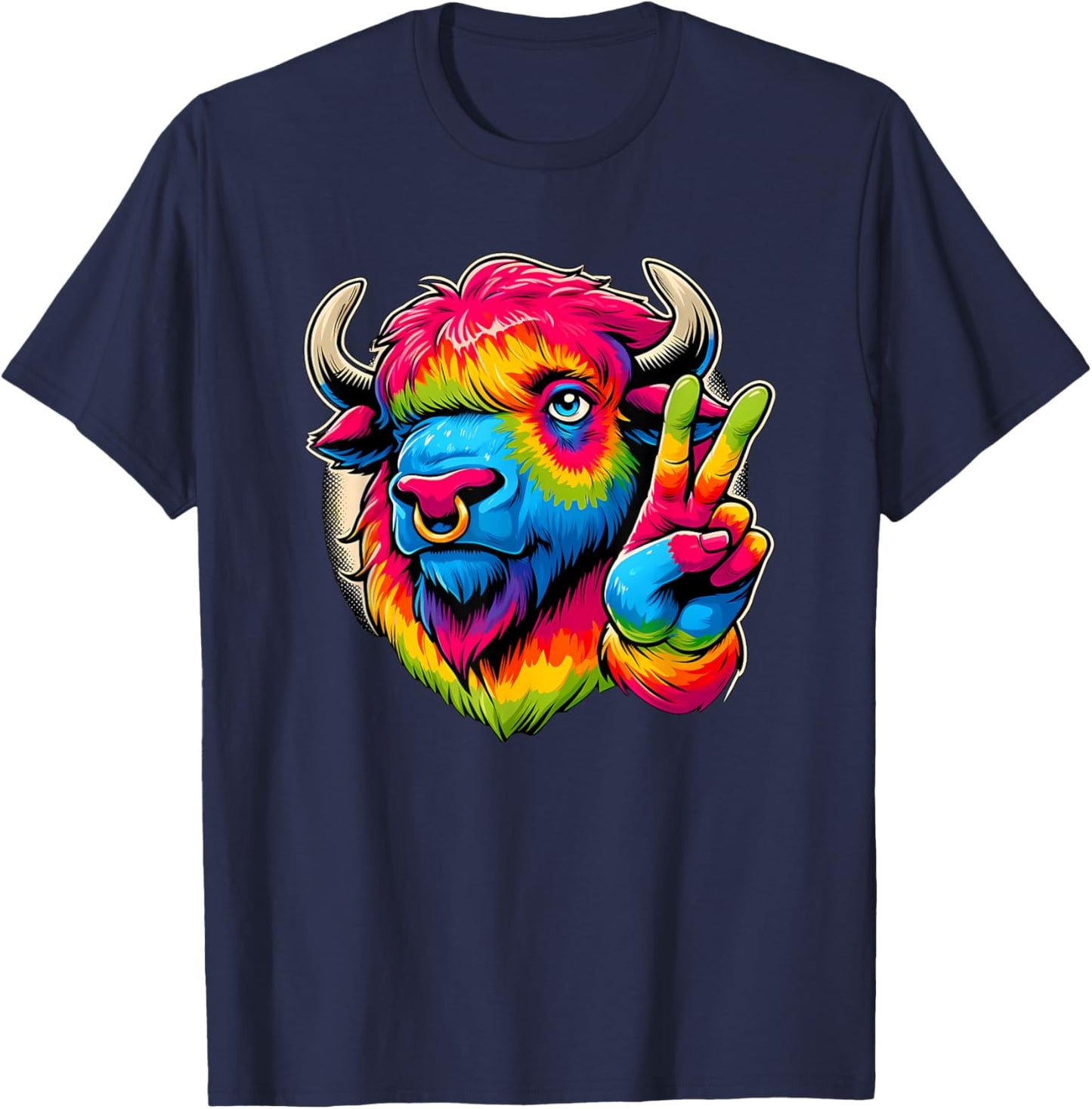 Peace Sign Tie Dye Bison T-Shirt - T-Shirt | Navy