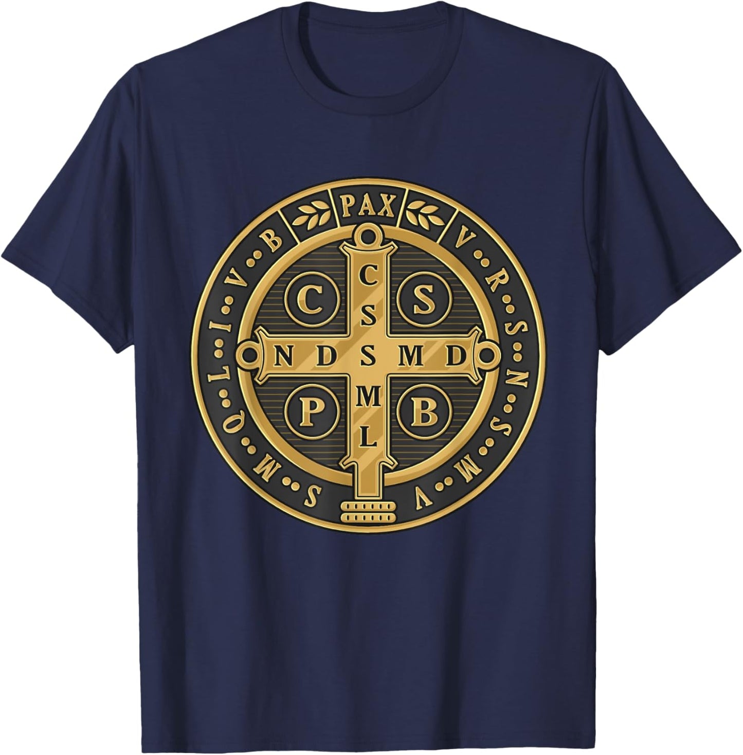 Saint Benedict Medal Traditional Latin Catholic T-Shirt - T-Shirt | Navy