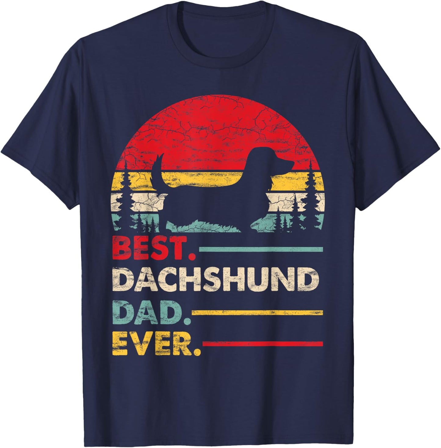 Dachshund Long Haired Best Dad Ever Gift Dog Vintage Retro Men Women Kids T-Shirt - T-Shirt | Navy