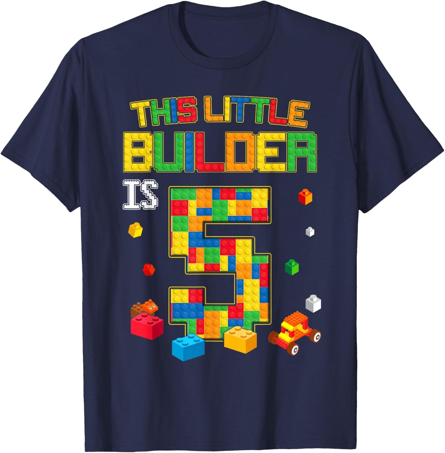 Building Blocks 5 Years Old Birthday Boy T-Shirt - T-Shirt | Navy
