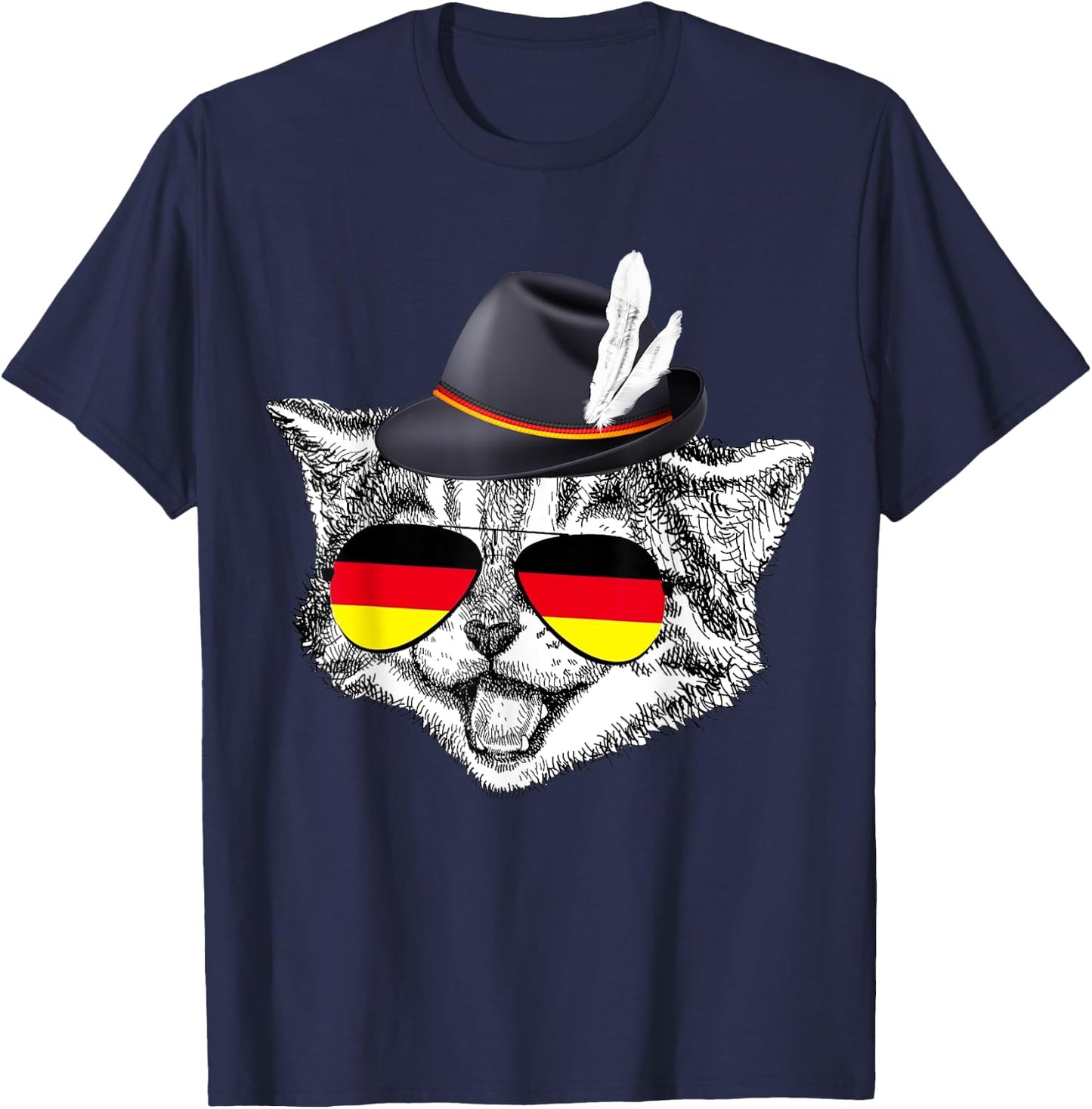 Cute Cat German Flag Oktoberfest Pride Germany Festival T-Shirt - T-Shirt | Navy