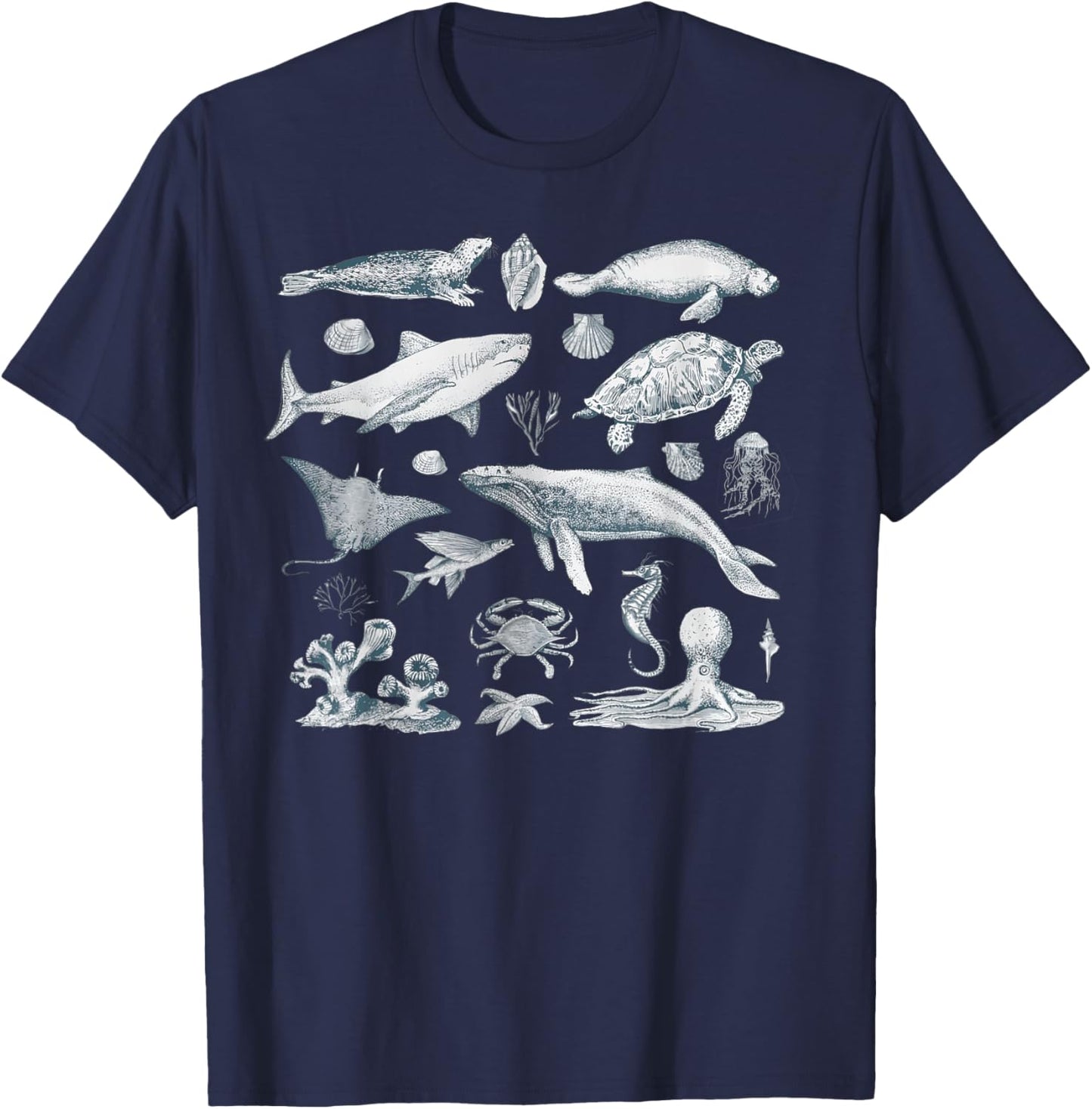 Vintage 90s Tattoo Sea Animal Retro Ocean Nature Men Women T-Shirt - T-Shirt | Navy