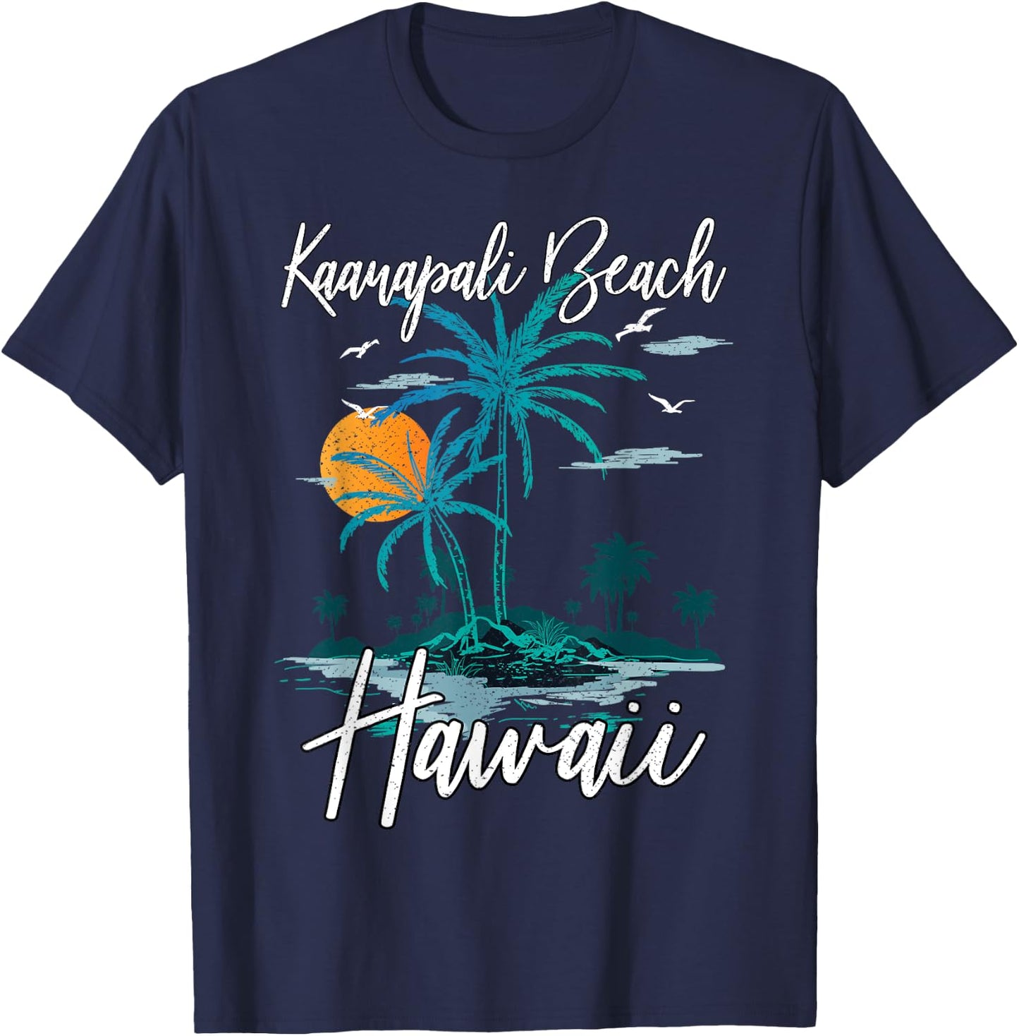 Family Vacation Retro Sunset Hawaii Kaanapali Beach T-Shirt - T-Shirt | Navy