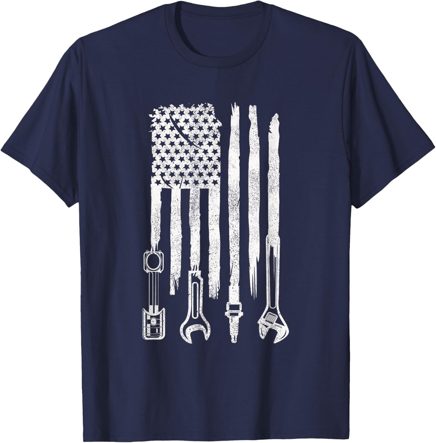 American Flag Mechanic Tools Car Fixing Essentials Mechanic Men T-Shirt - T-Shirt | Navy