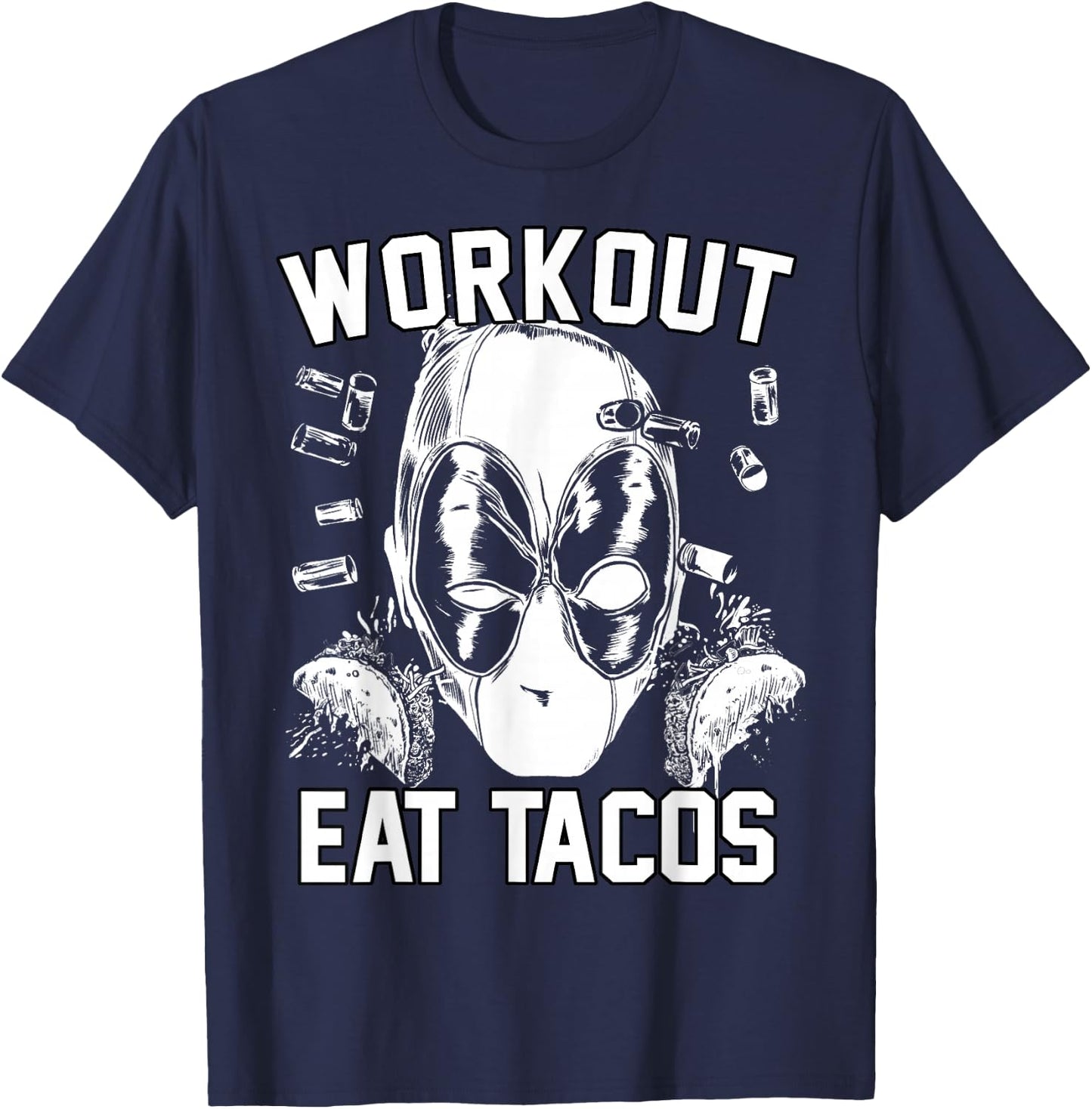 Marvel Deadpool Workout Eat Tacos T-Shirt - T-Shirt | Navy