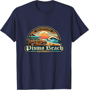 Pismo Beach, California Retro Vintage Beach and Surf T-Shirt - T-Shirt | Navy
