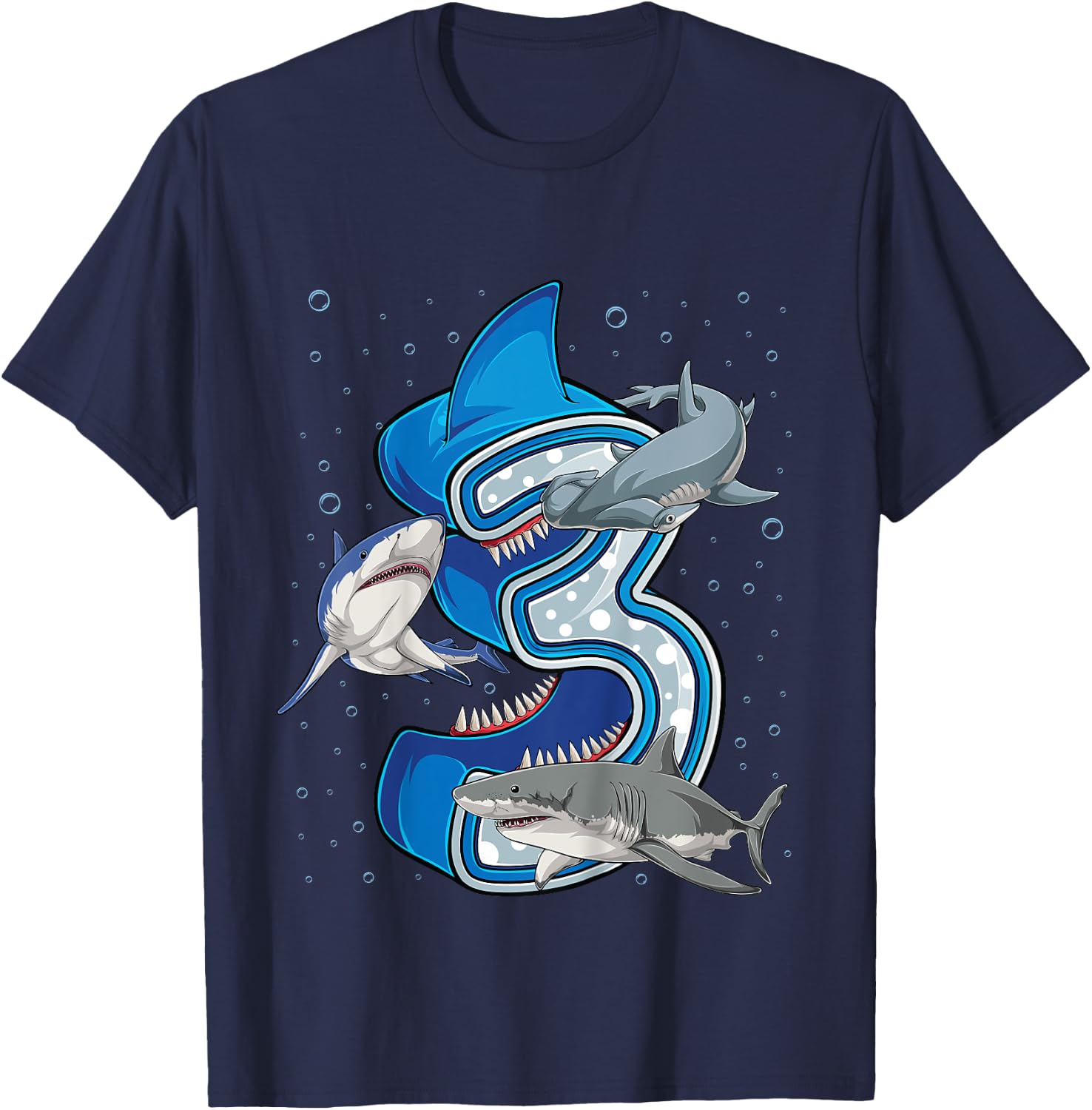 Kids 3rd Birthday Boys Shark 3 years Old Ocean Shark B-day T-Shirt - T-Shirt | Navy