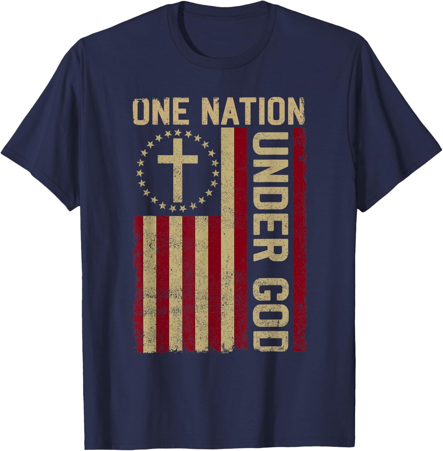 ONE NATION UNDER GOD - Christian USA Vintage American Flag Women Kids Men T-Shirt - T-Shirt | Navy