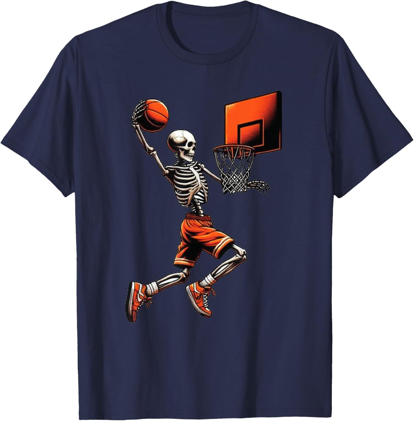 Skeleton Basketball Player Dunking Hoop Halloween Vintage T-Shirt - T-Shirt | Navy