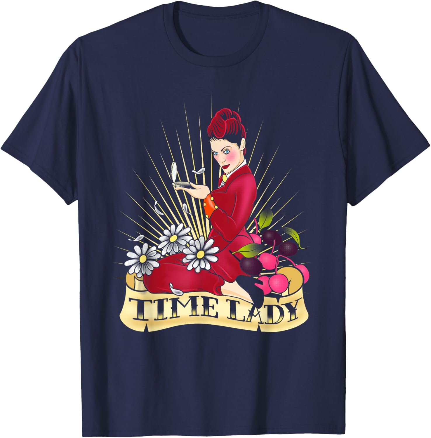 Doctor Who Rockabilly Missy Time Lady Vintage TimeTravel Fan - Women's -Adults Black Cotton Classic Fit Short Sleeve - Small T-Shirt - T-Shirt | Navy