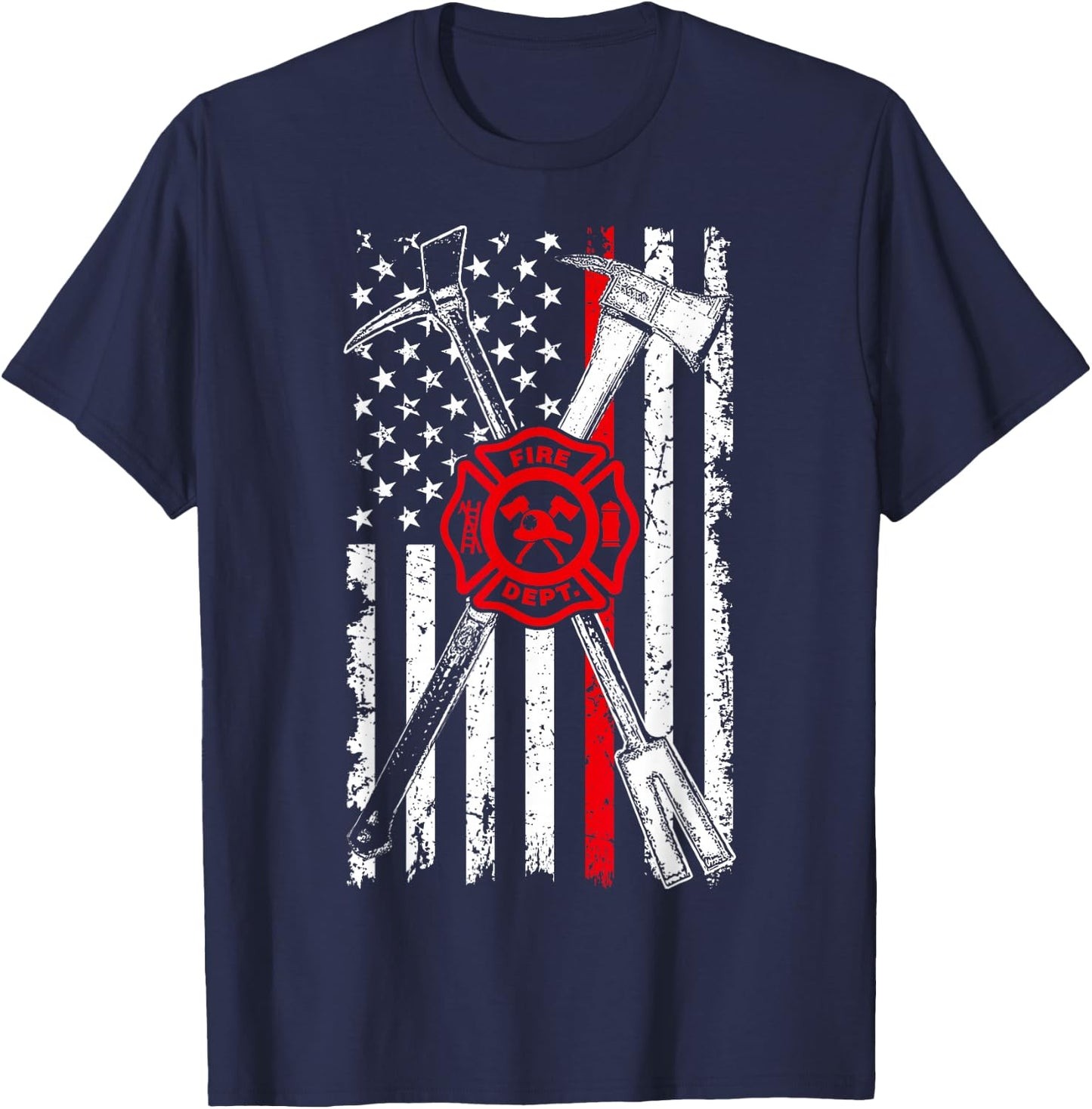 Patriotic Design Axe Halligan Thin Line Red Firefighter T-Shirt - T-Shirt | Navy