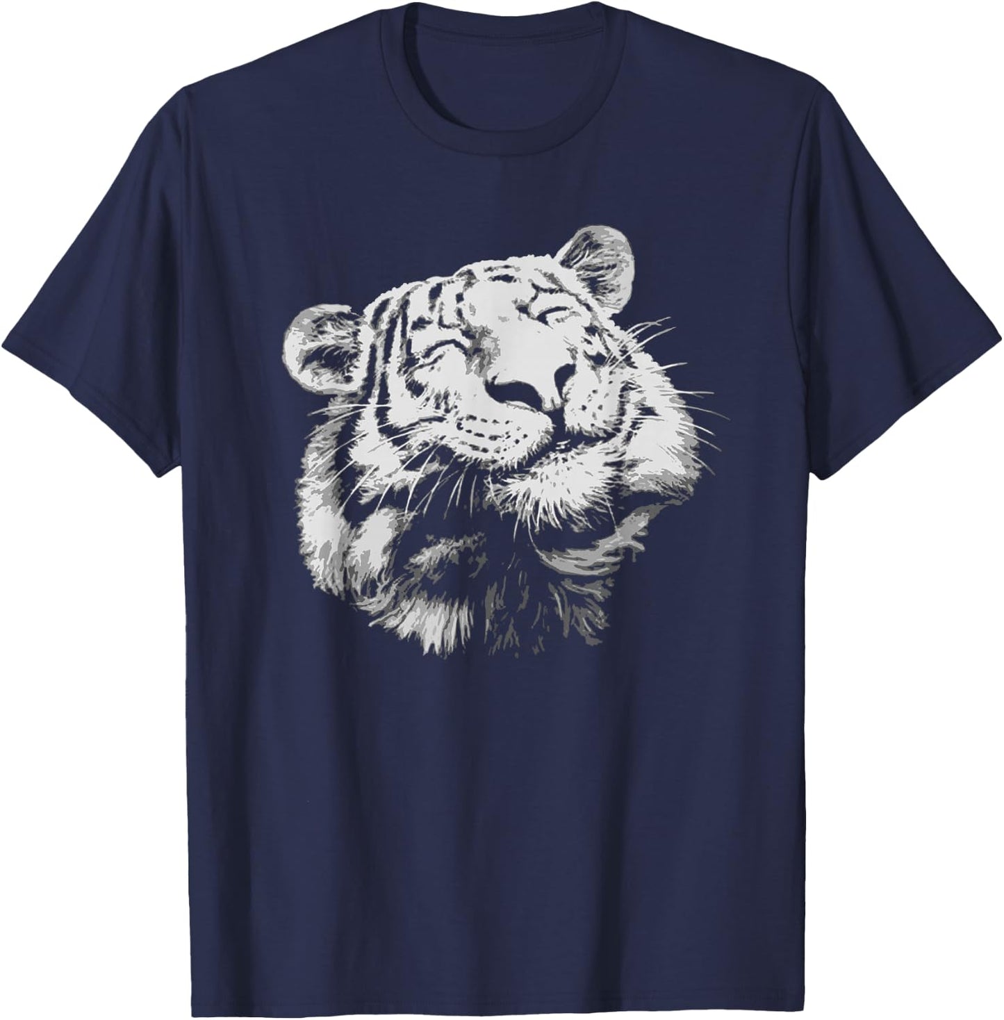 Happy Tiger Face Cute Furry Tiger Big Cat King Get Em 80s T-Shirt - T-Shirt | Navy