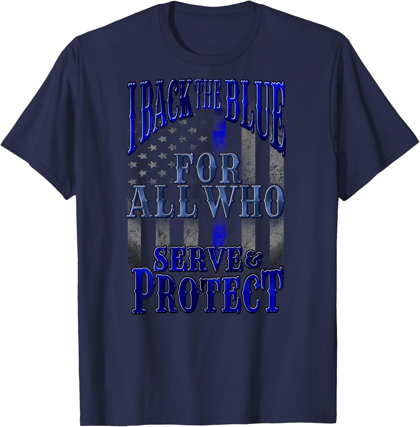 Back the Blue Flag Police Back Print T-Shirt - T-Shirt | Navy