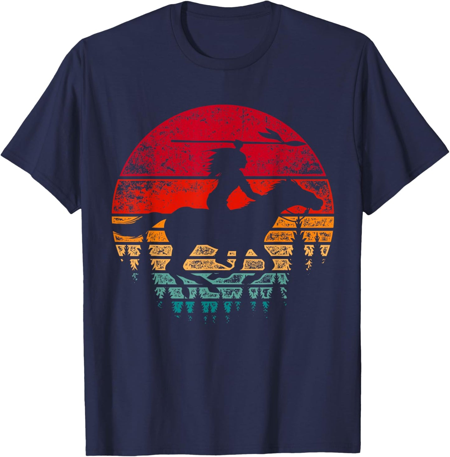 Indian Pride Horse Riding Indigenous Retro Native American T-Shirt - T-Shirt | Navy