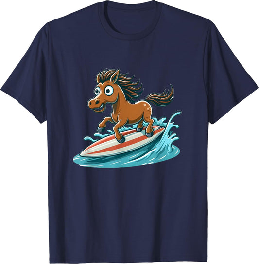 Horse Surfing on a Surfboard T-Shirt - T-Shirt | Navy