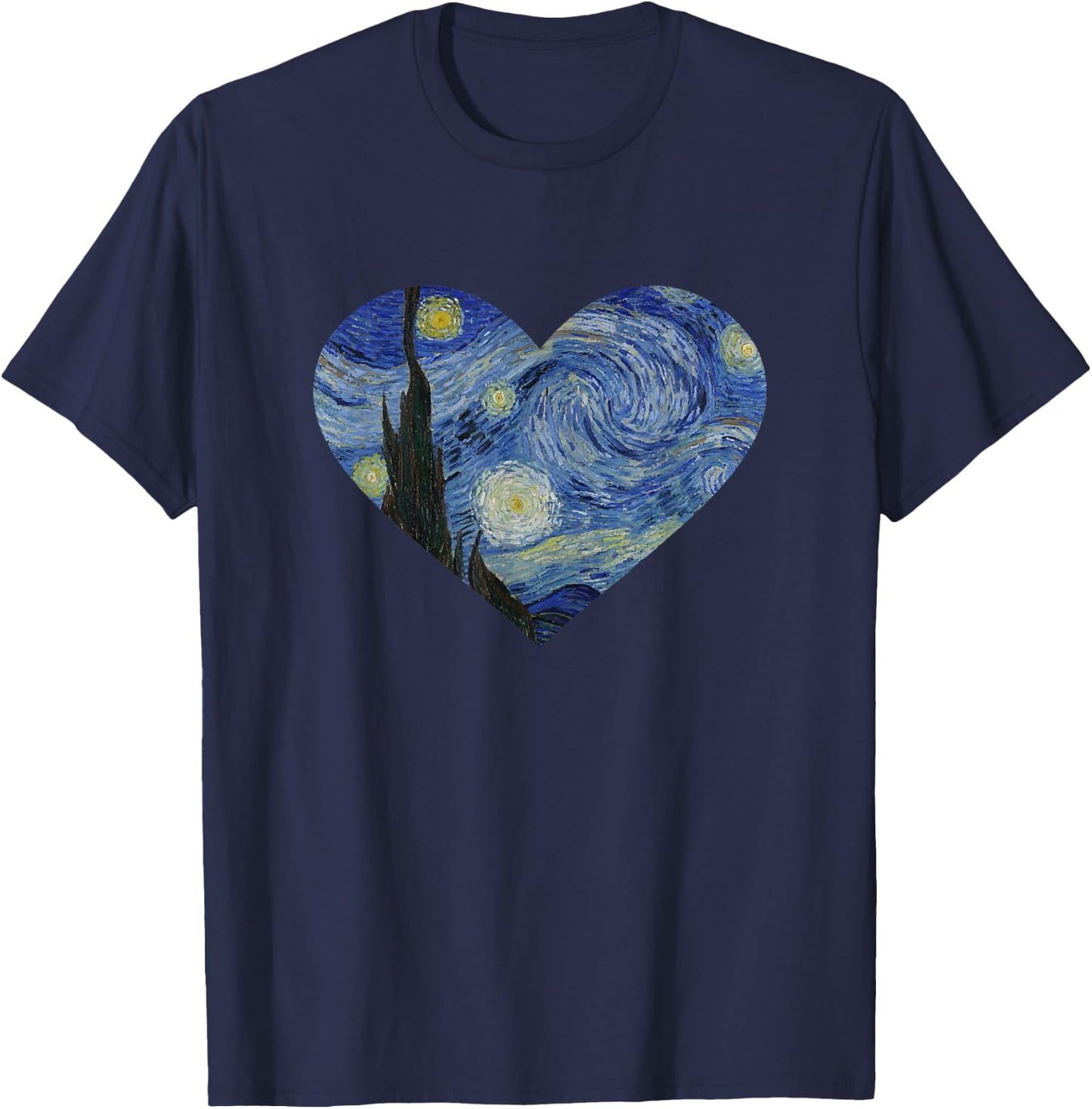 Starry Night Heart by Vincent van Gogh | Famous Painting T-Shirt - T-Shirt | Navy