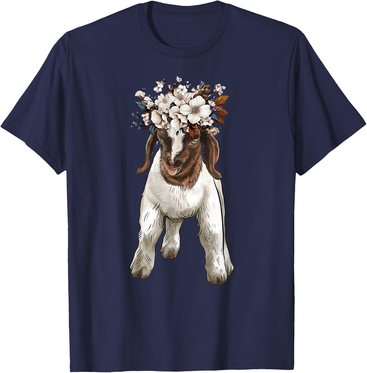 Boer goat with flower, show boer baby goat T-Shirt - T-Shirt | Navy
