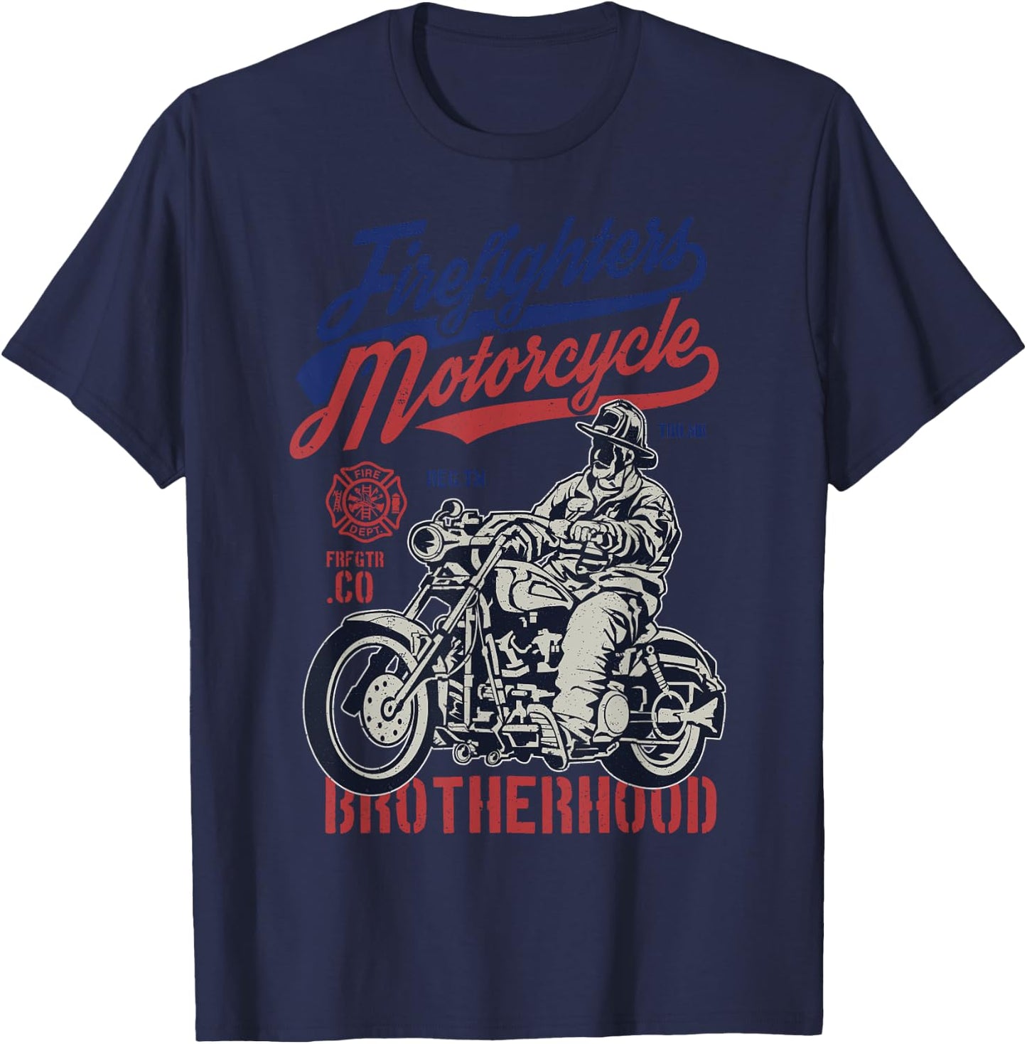 Classic Fireman Motorcycle Brotherhood Gift T-Shirt - T-Shirt | Navy