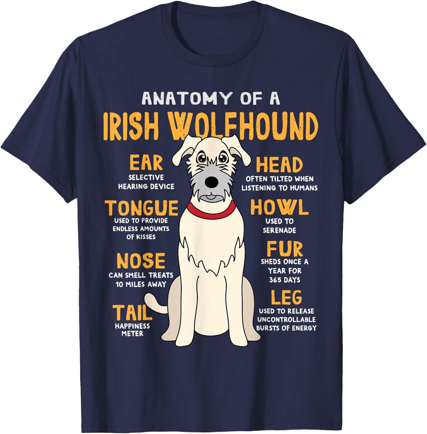 Irish Wolfhound Anatomy Funny Dog Mom Dad Gift Women Girls Kids T-Shirt - T-Shirt | Navy