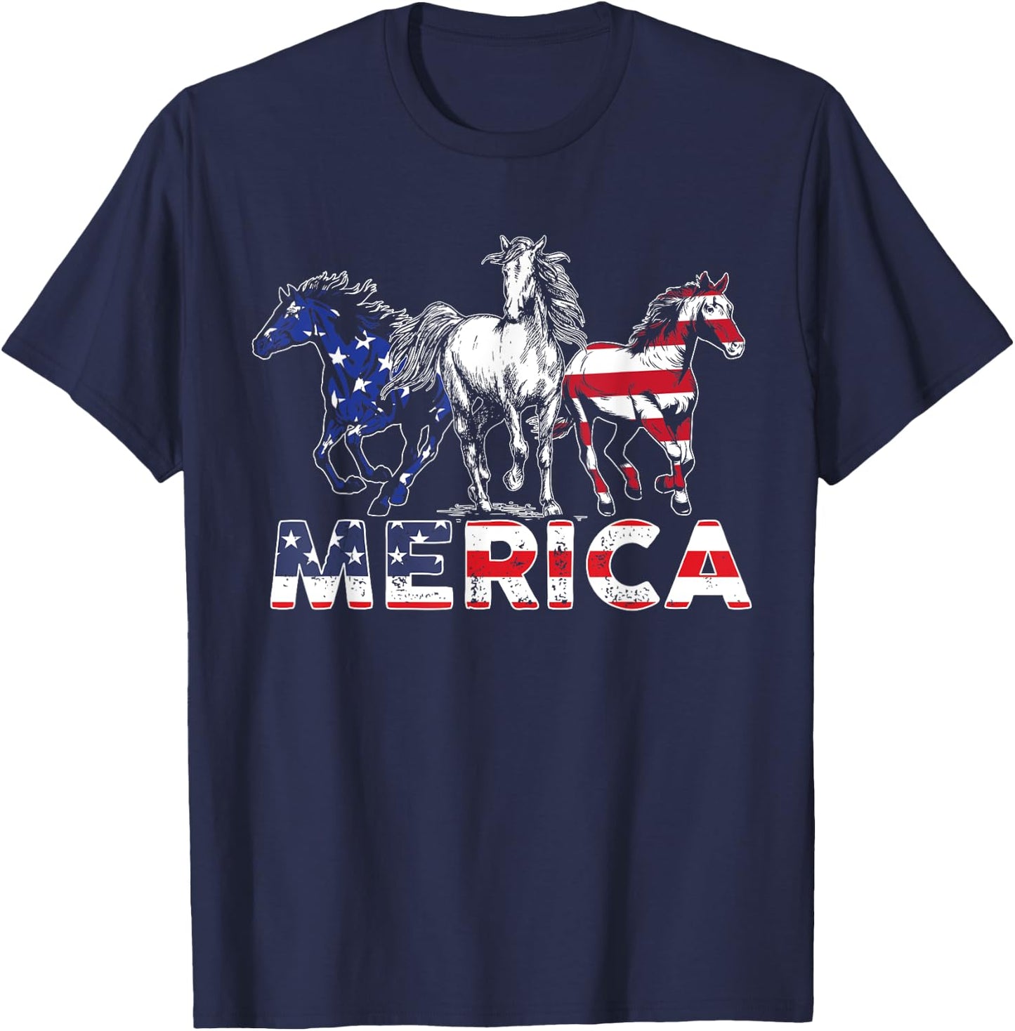 4th Of July Horse American US Flag Horse Riding T-Shirt - T-Shirt | Navy