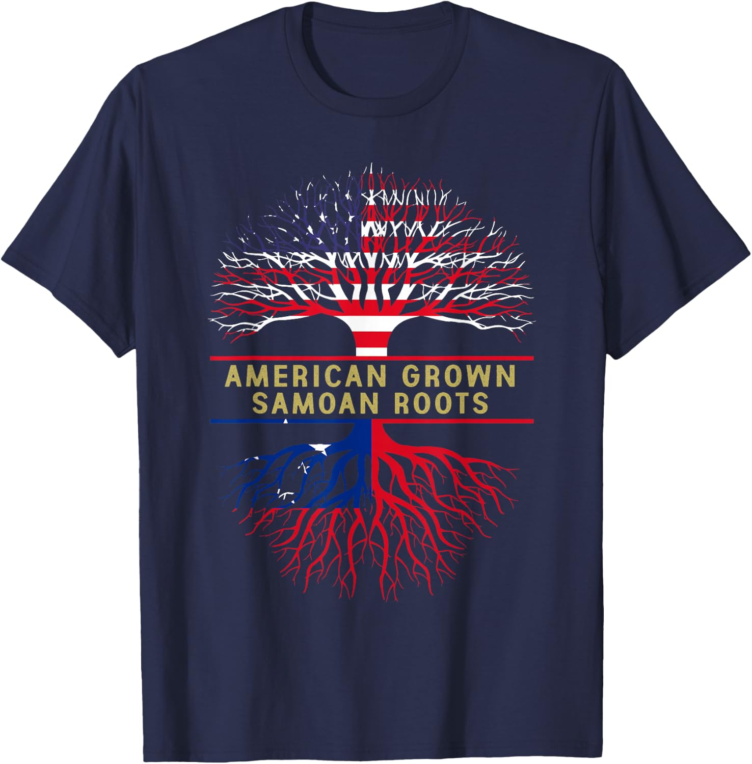 American Grown Samoan Roots America Samoa Tree Flag T-Shirt - T-Shirt | Navy