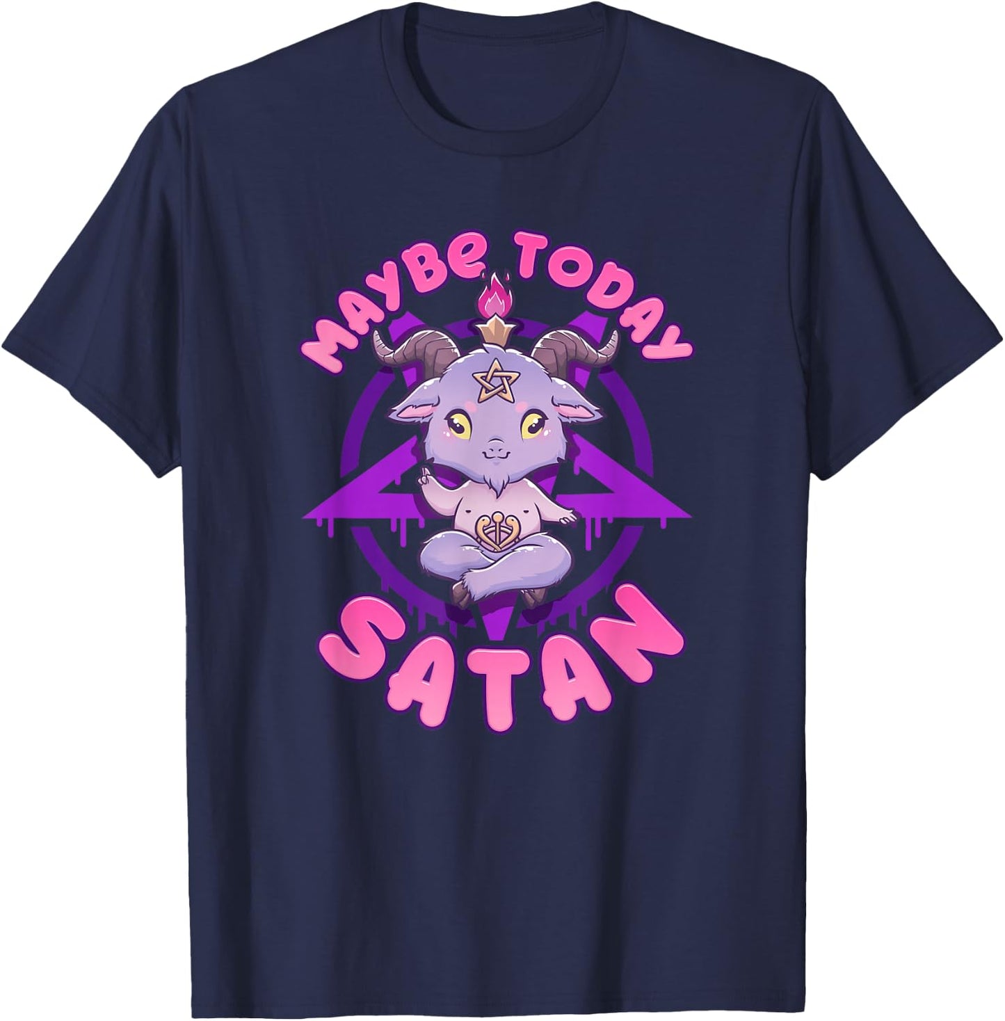 Maybe Today Satan I Cute Kawaii Anime Baphomet T-Shirt - T-Shirt | Navy