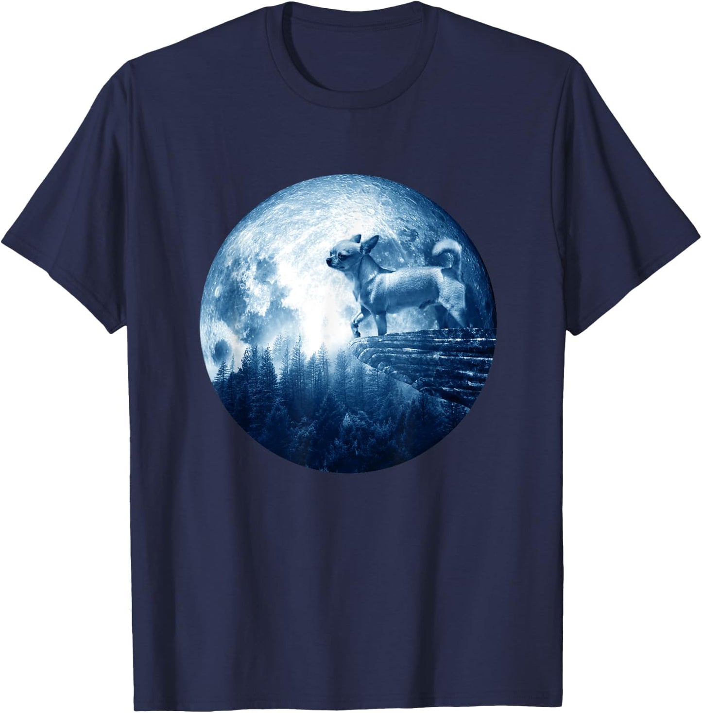 Chihuahua Smooth Coat Dog Moon Dog Mom Dad Dog Lovers T-Shirt - T-Shirt | Navy