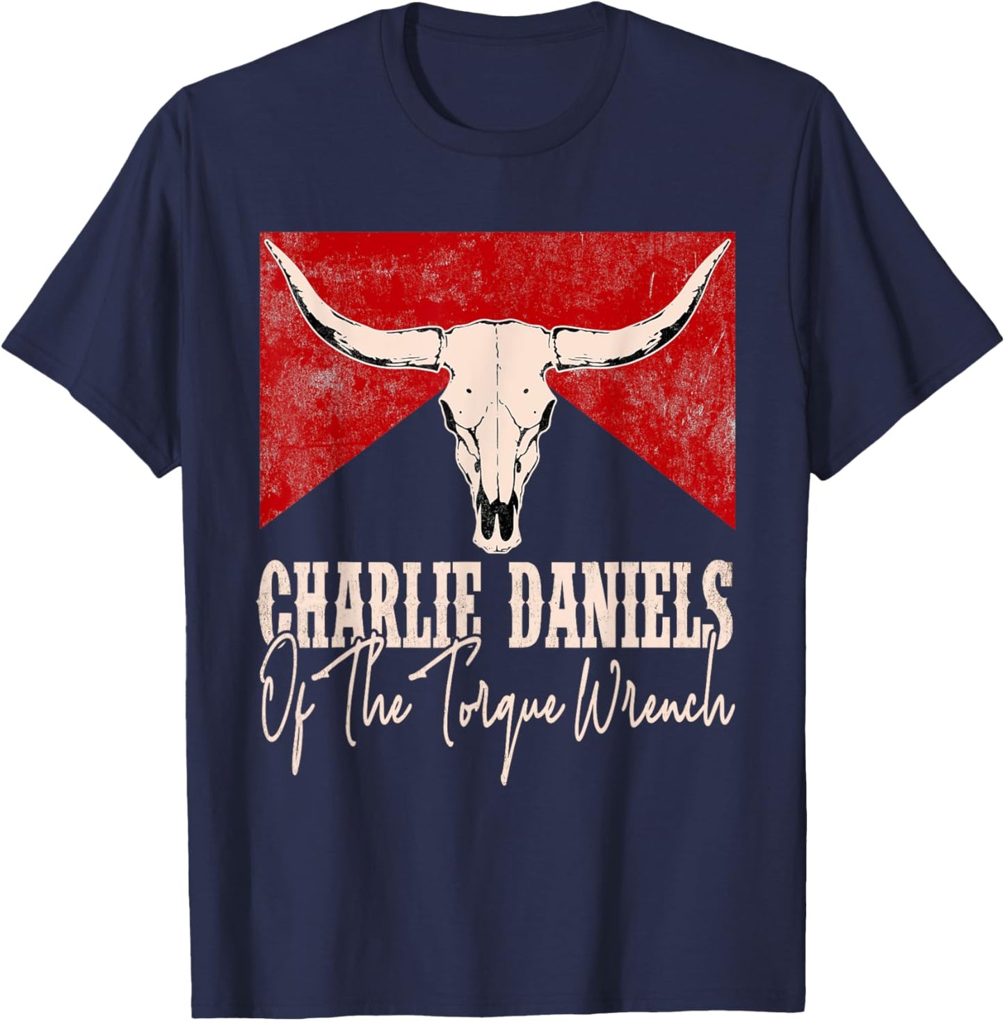 Vintage Funny Music Designs Charlie Daniels Of The Torque Wrench Western Bull-Skull -Adults T-Shirt - T-Shirt | Navy