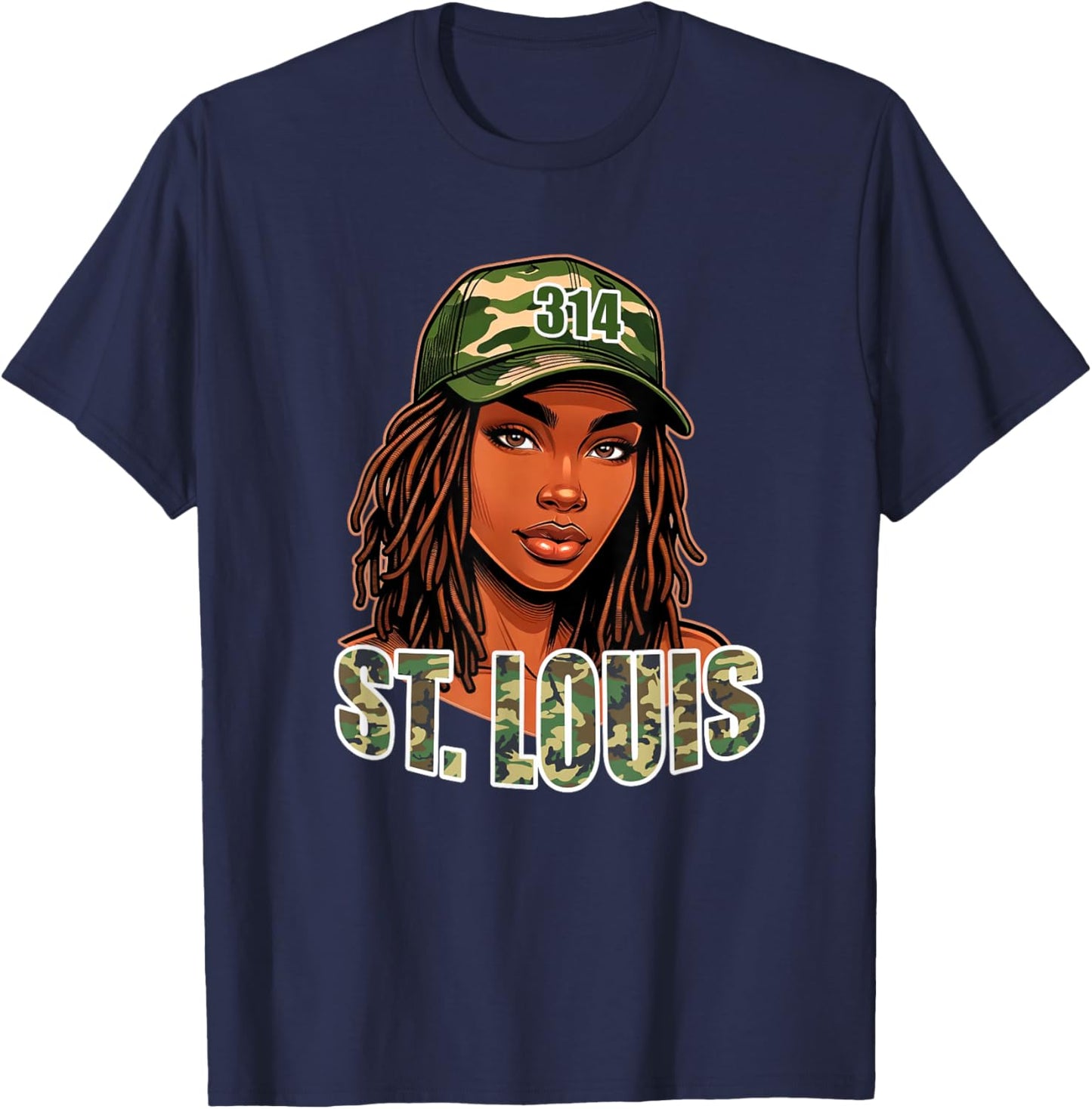 314 St. Louis Camo Hat African American Woman T-Shirt - T-Shirt | Navy