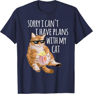 Sorry I Can't I Have Plans With My Cat Funny Cat Lover Gift T-Shirt - T-Shirt | Navy