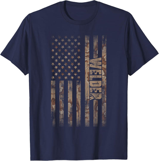 Welder American Flag Gift Welding T-Shirt - T-Shirt | Navy