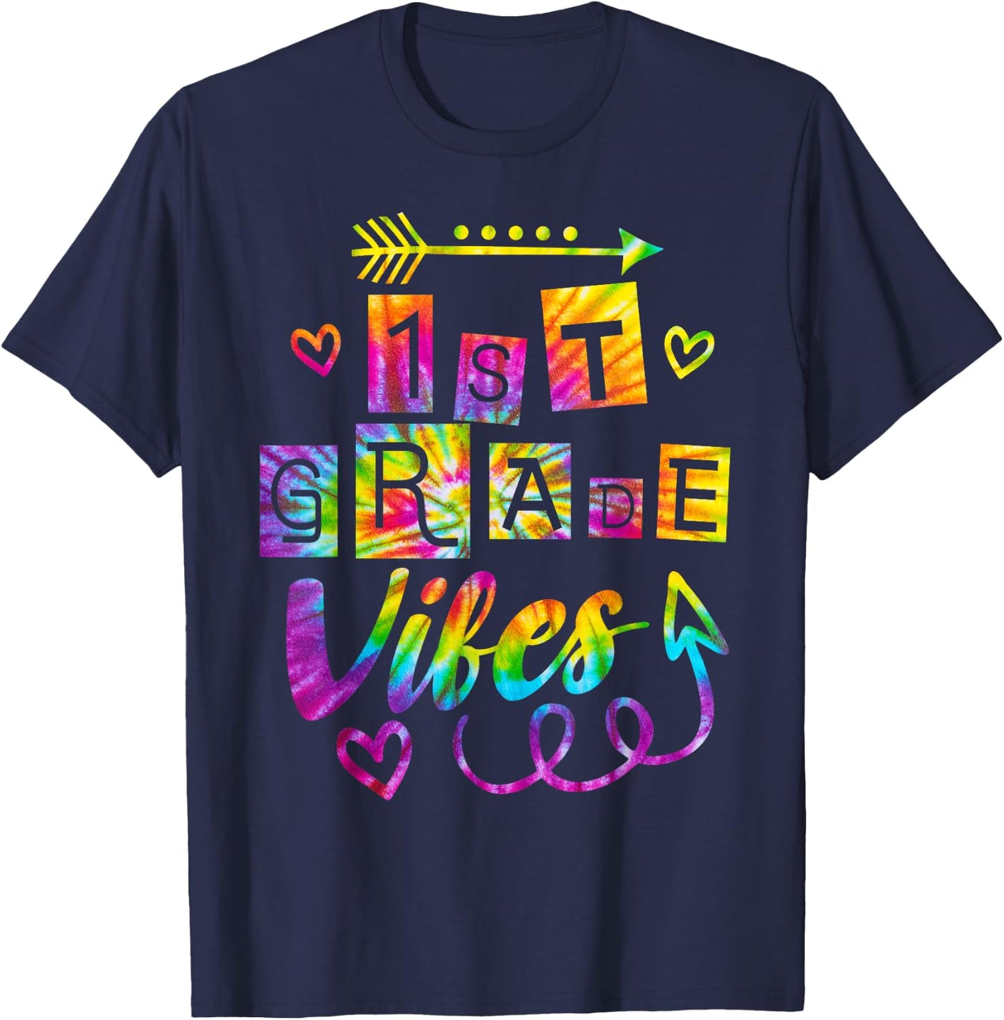 First Grade Vibes Back To School Tie Dye 1st Grade Teacher T-Shirt - T-Shirt | Navy