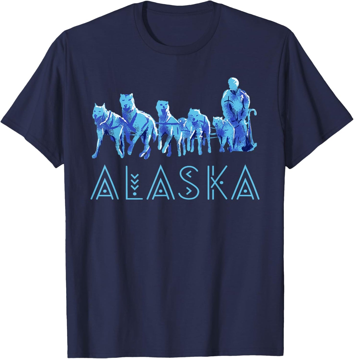 Alaska Sled Dogs Mushing Team Snow Sledding Mountain Scene T-Shirt - T-Shirt | Navy