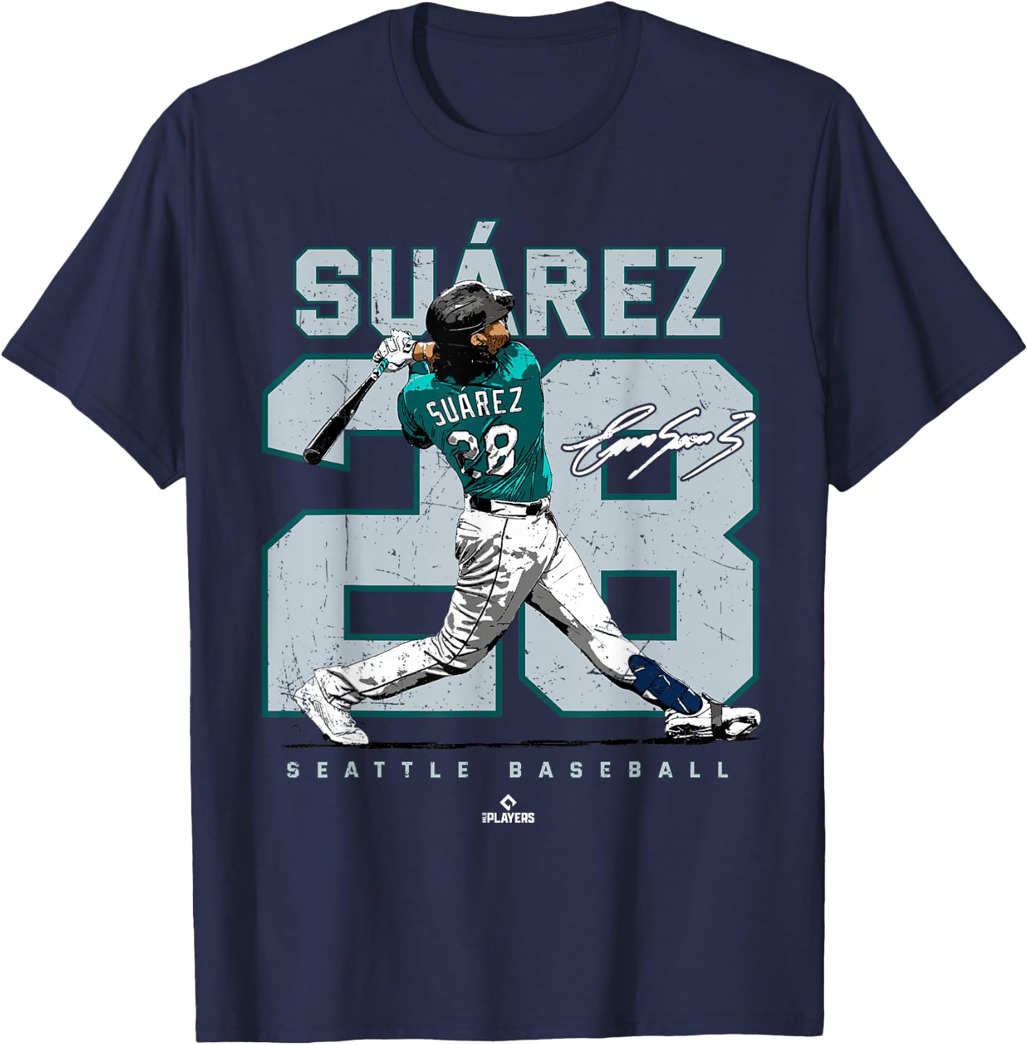 Number and Portrait Eugenio Suarez Seattle MLBPA T-Shirt - T-Shirt | Navy