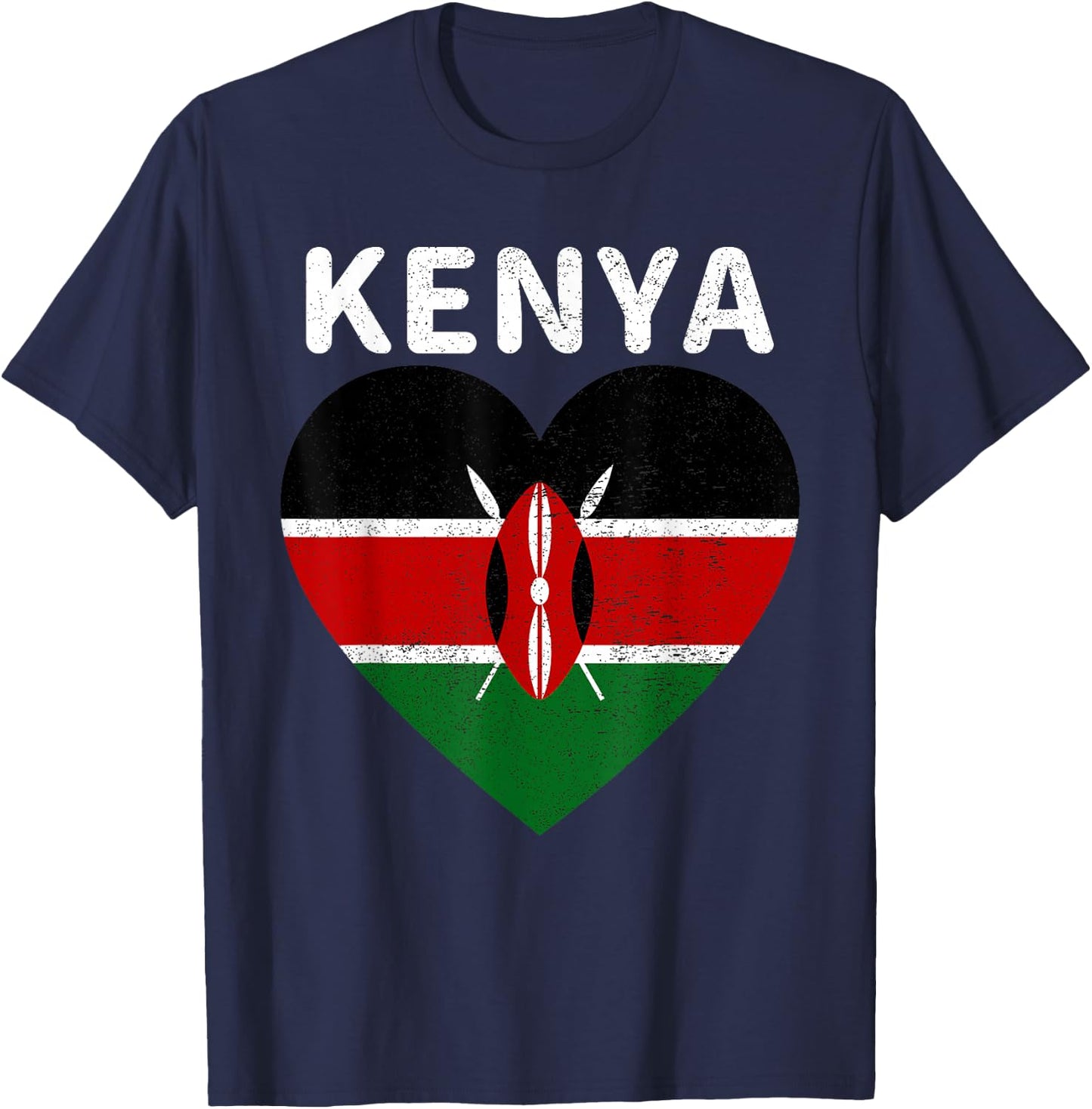 I Love Kenya Kenyan Africa Pride Flag Print Vintage Retro T-Shirt - T-Shirt | Navy