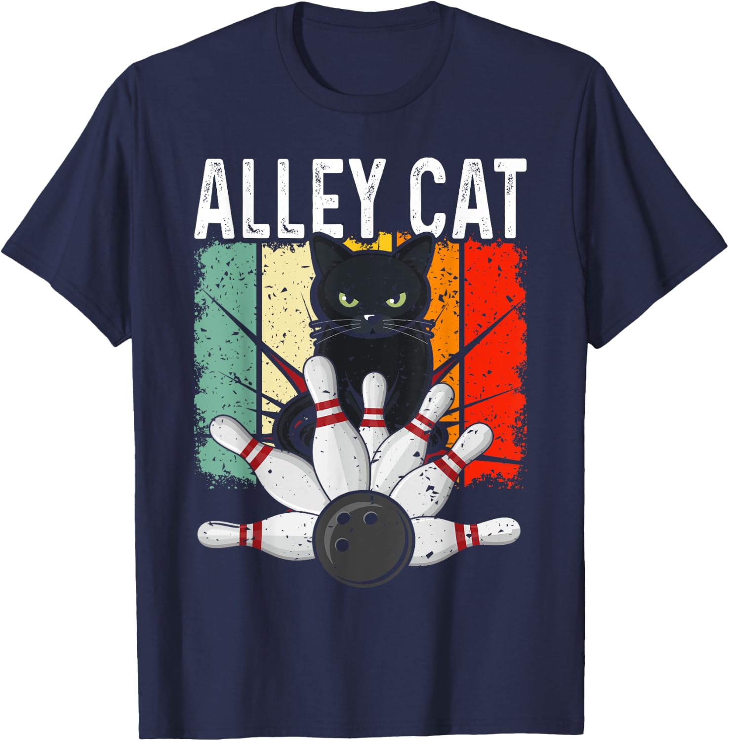 Retro Bowling Vintage Bowler Alley Cat Vintage Men Women Girls Kids T-Shirt - T-Shirt | Navy