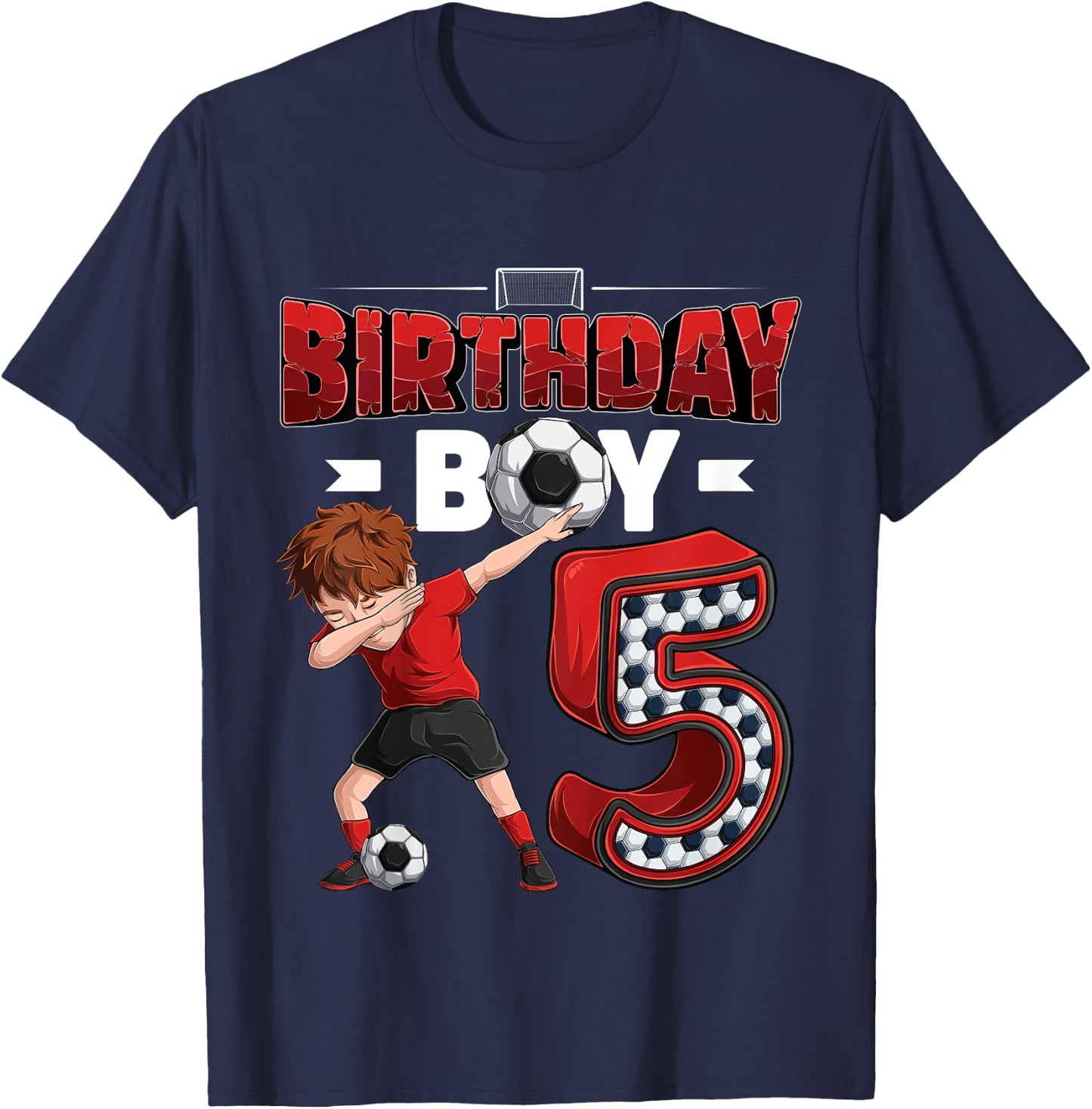 Kids dabbing boy 5 year old Soccer Player 5th birthday party T-Shirt - T-Shirt | Navy