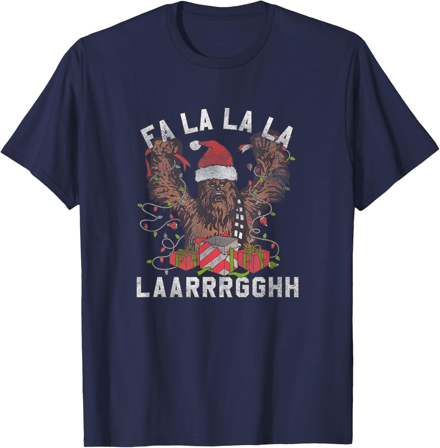 Star Wars Christmas Chewbacca Lights & Presents Fa La La T-Shirt - T-Shirt | Navy