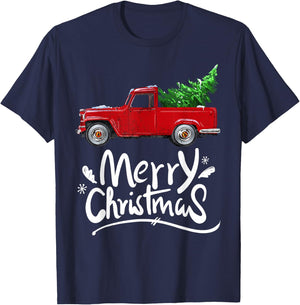 Vintage Wagon Red Truck Christmas Tree Pajama Gift T-Shirt - T-Shirt | Navy
