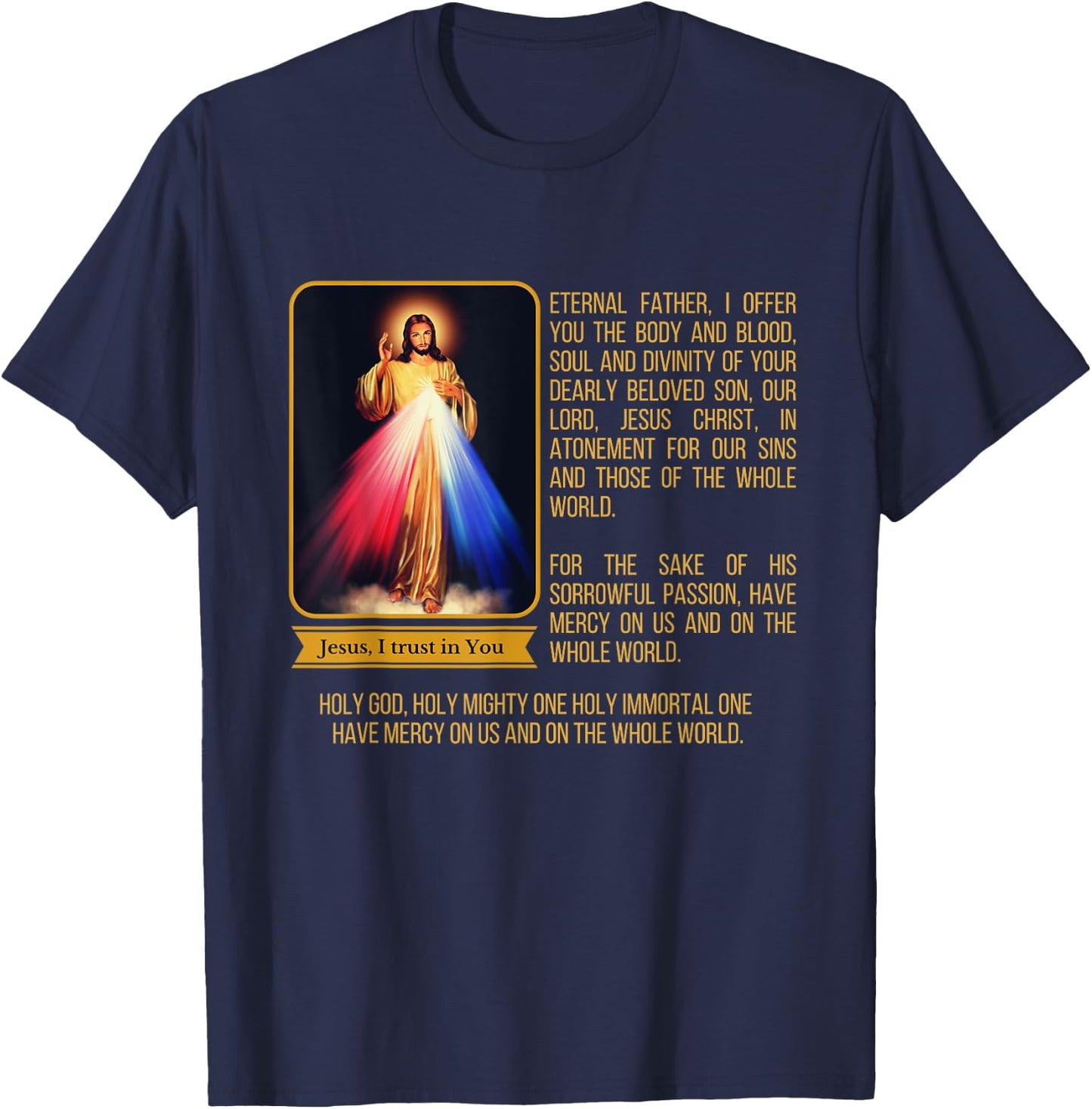 Divine Mercy Jesus Image Chaplet Novena Prayer Catholic T-Shirt - T-Shirt | Navy