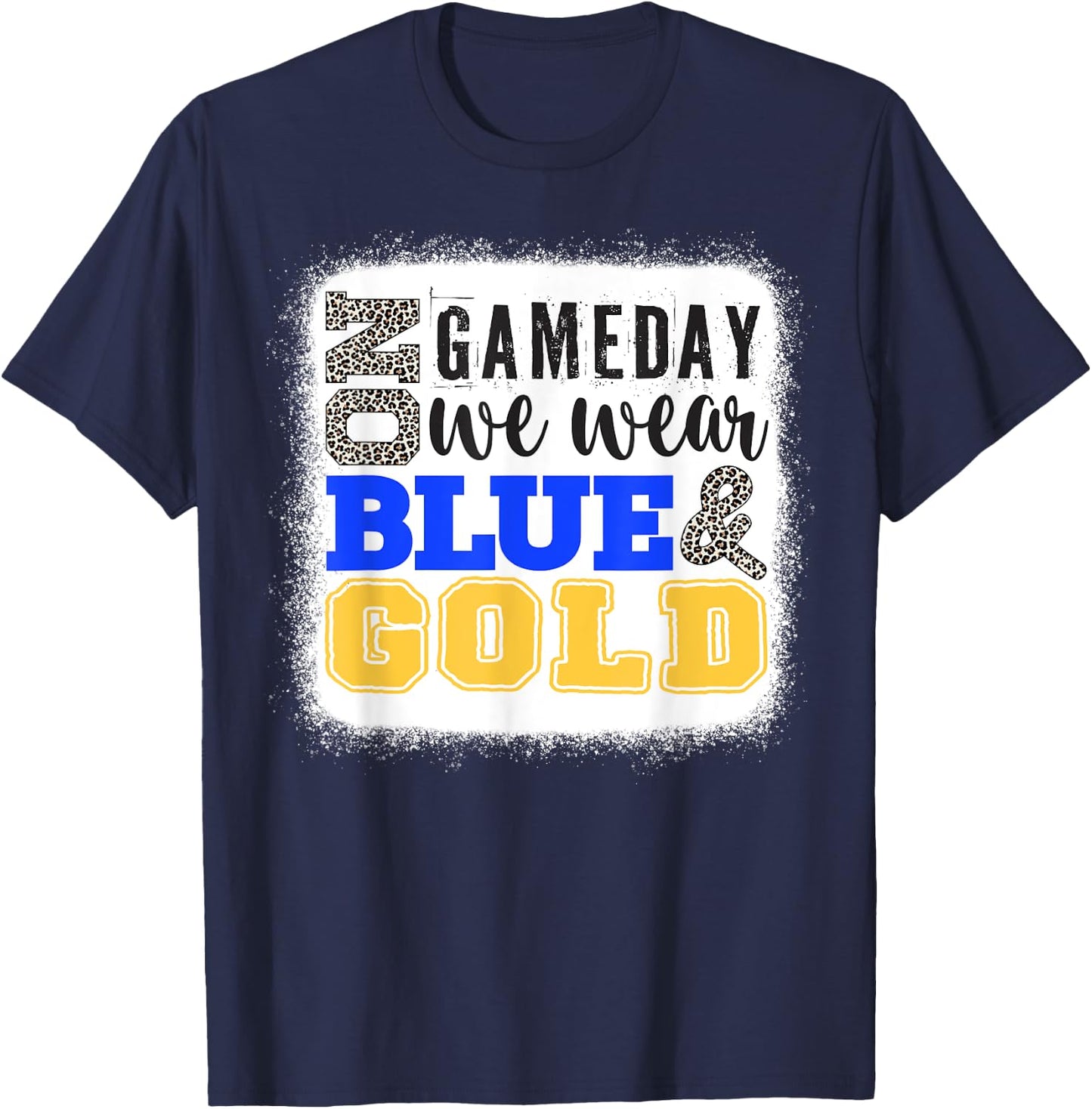 On Gameday Football We Wear Gold And Blue Leopard Print T-Shirt - T-Shirt | Navy