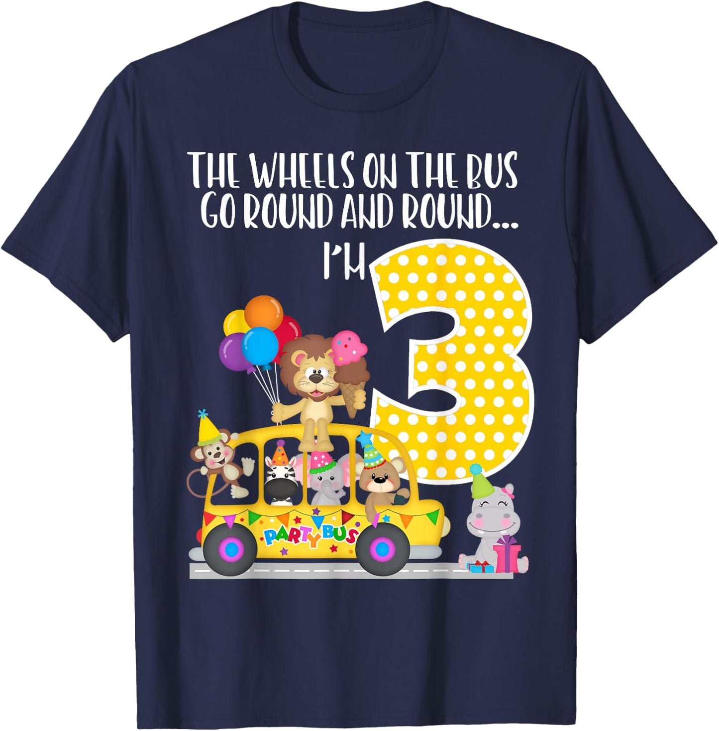 The Wheels On The Bus 3rd Birthday 3 Yrs Old Family Matching T-Shirt - T-Shirt | Navy