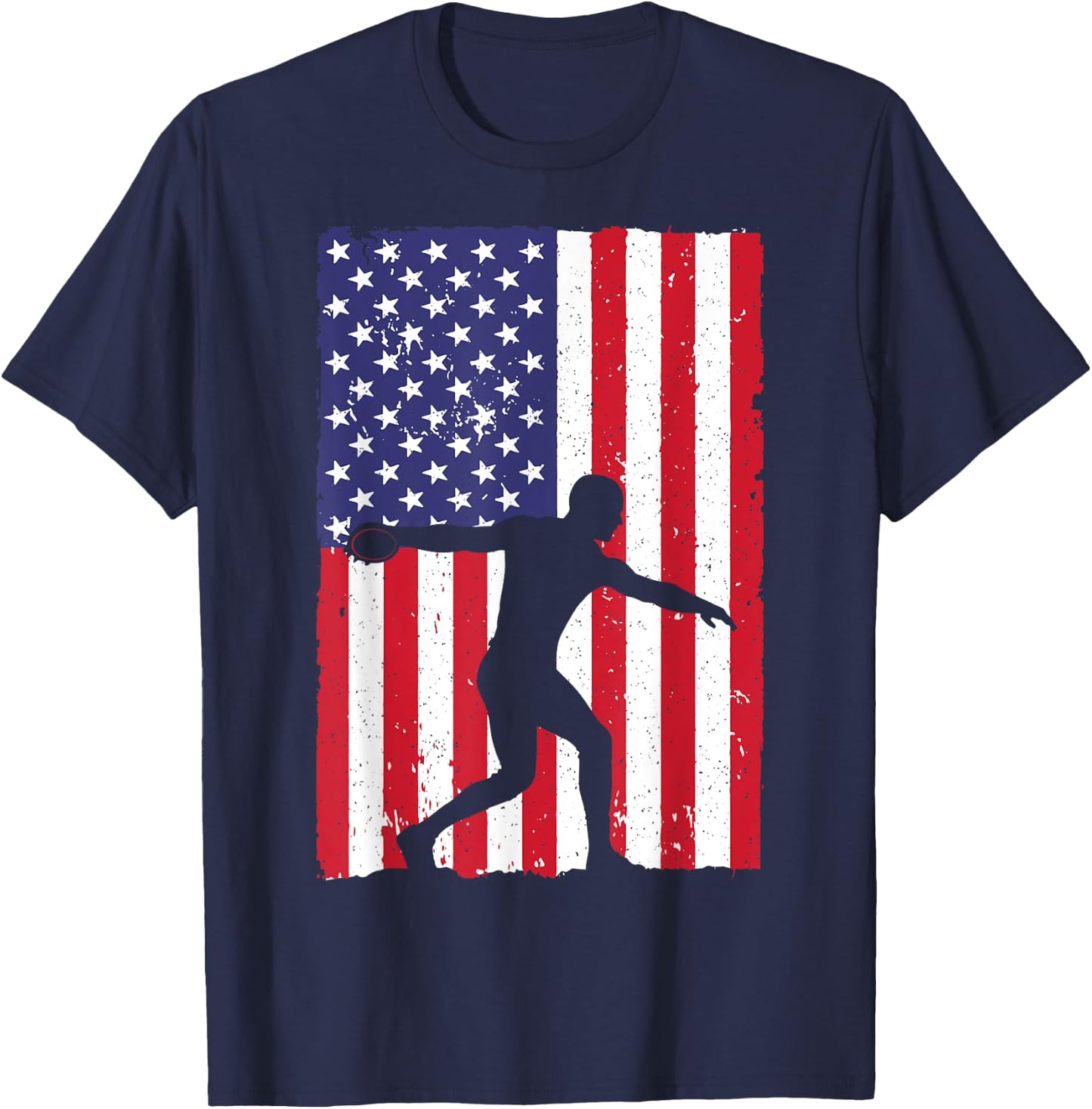 Funny Discus Throwing Art Women US Flag Discus Lover T-Shirt - T-Shirt | Navy