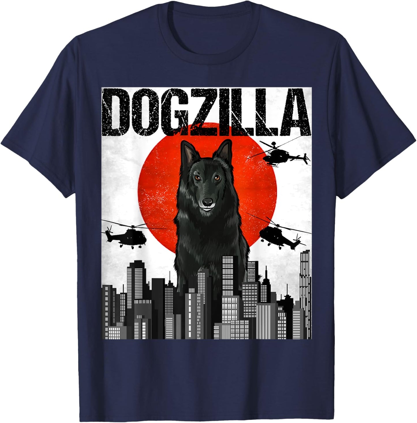Funny Vintage Japanese Dogzilla Belgian Sheepdog Women T-Shirt - T-Shirt | Navy